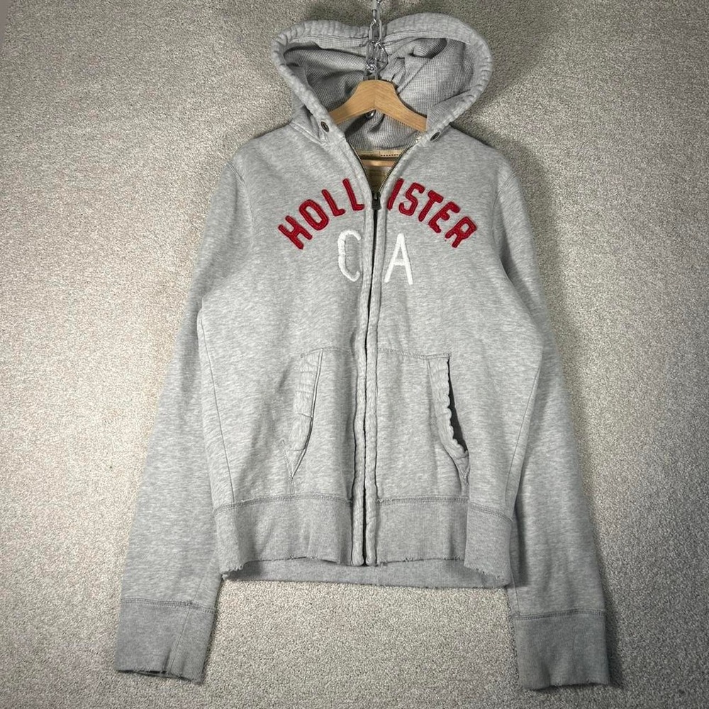 Y2K men's Hollister surf grey slim fit zip up hoodie Size L